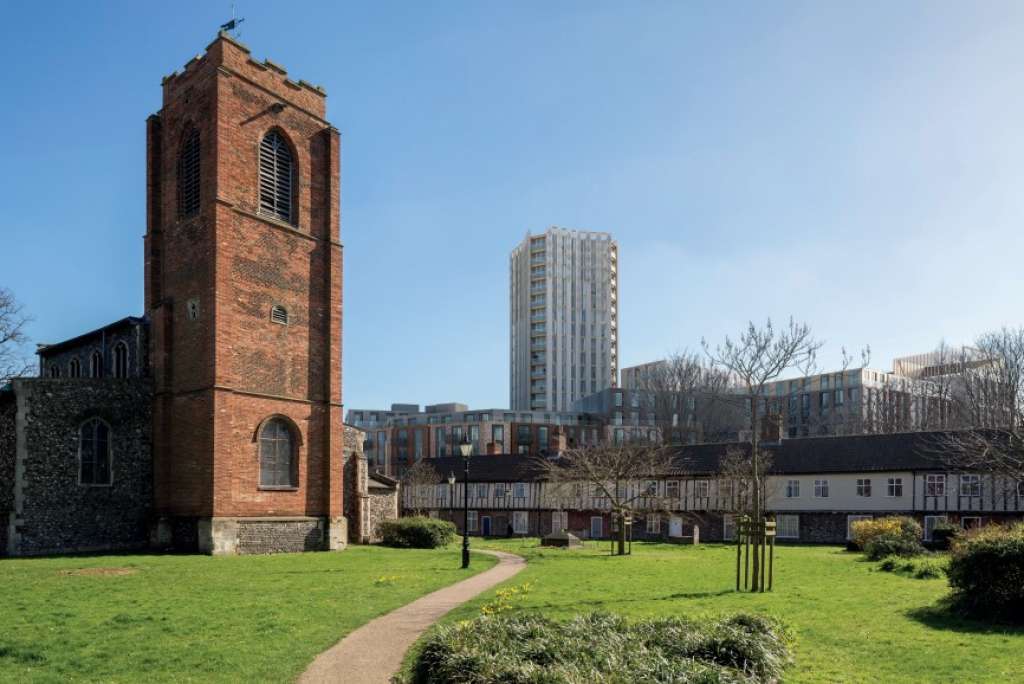 View across to the Anglia Square development including the proposed 20-storey tower