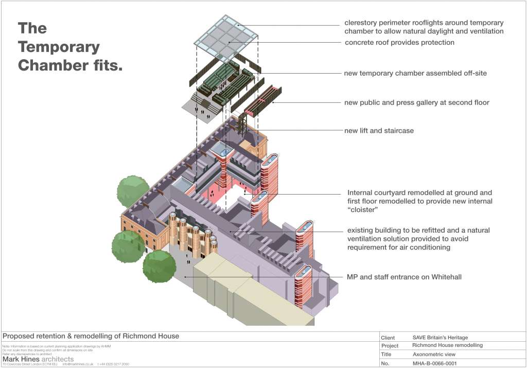 Cutaway by Mark Hines architects of the proposed chamber in Richmond House courtyard