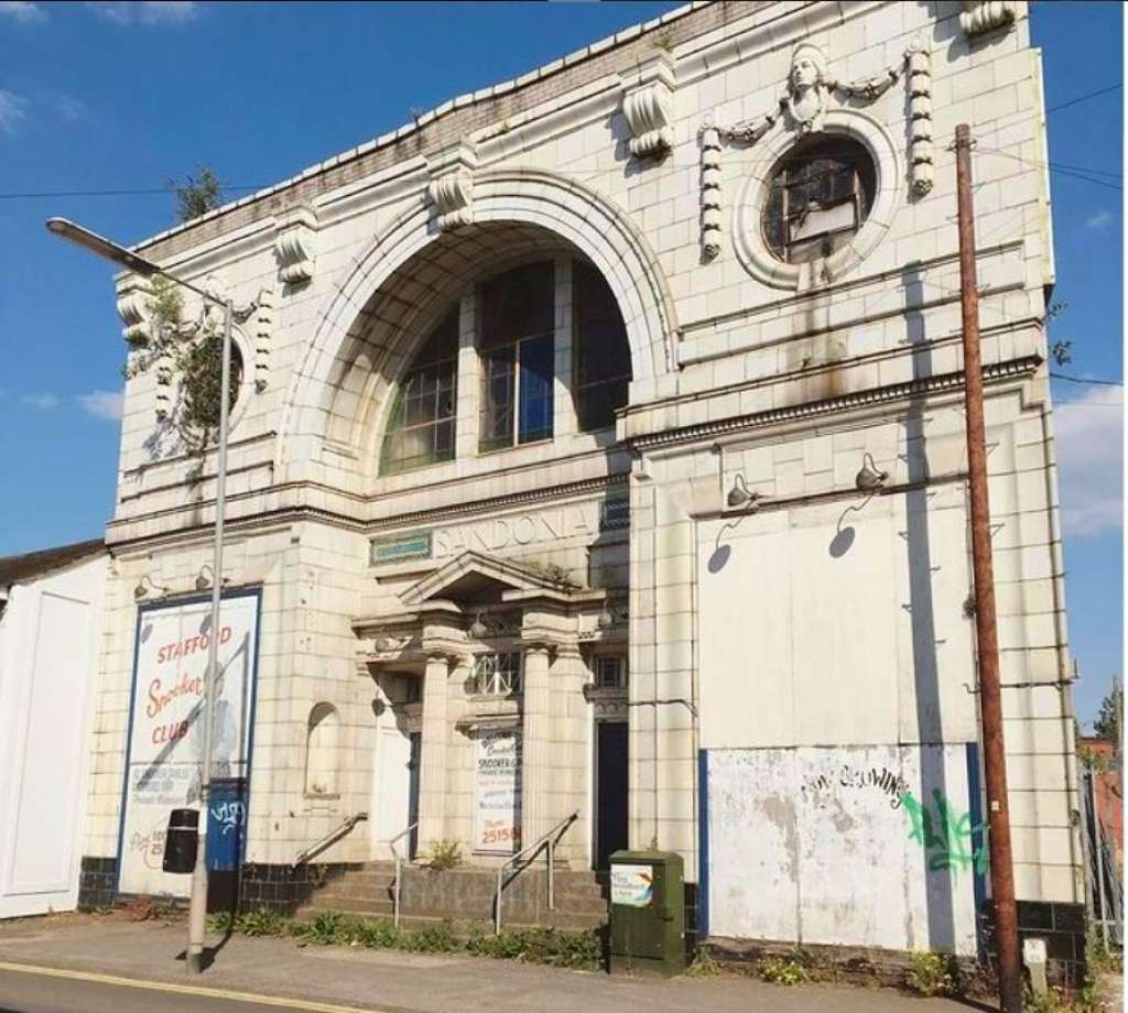 The striking triumphal arch frontage of the Sandonia Cinema on Sandon Road (InMyArea)